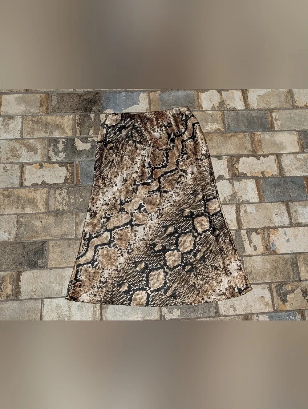 Willow & Root Brown Snakeskin Satin Bias-Cut Midi Skirt - Women's Size Medium